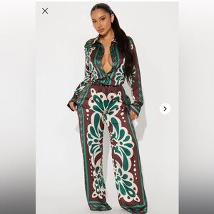 Taylor Satin Pant Set - Brown Combo